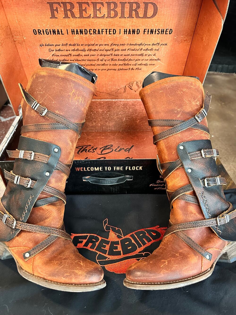 Freebird Rylie Rust Suede Boots 7 Buckle Moto Western Boho Distressed Leather